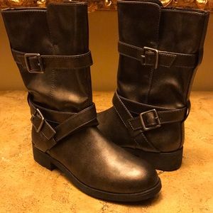 Girls Pewter Buckle Strap Boots